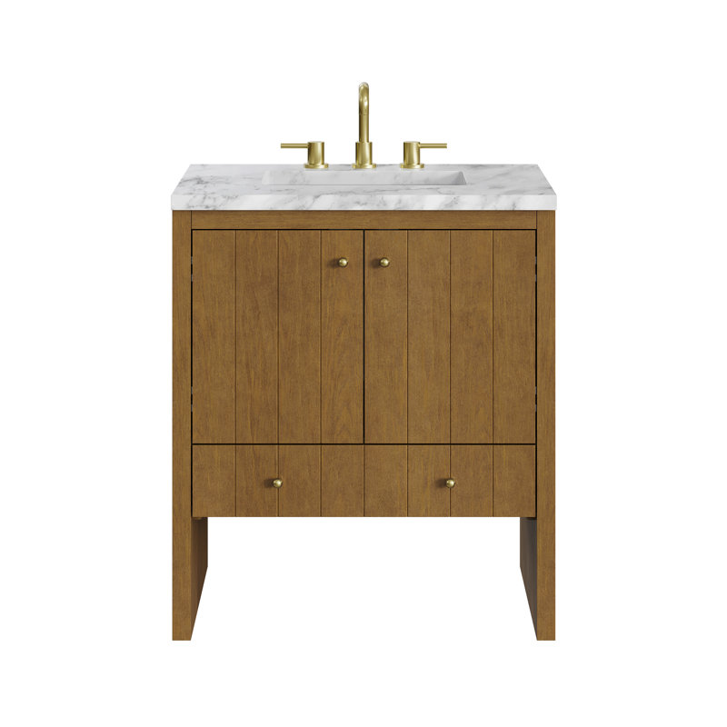 Hudson 30" W Single Vanity, Honey Oak, Carrara White, Widespread