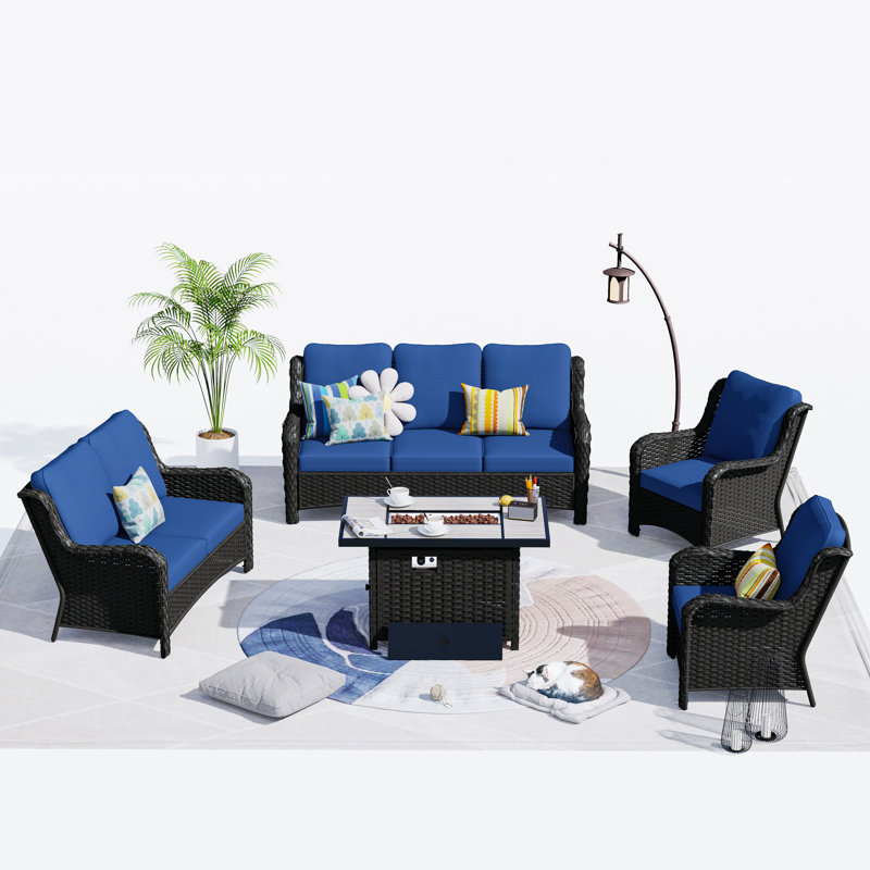 Ensemble de conversation pour 5 personnes avec coussins Tyshonna, Non, Bleu marine