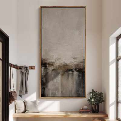 Large Framed Canvas Wall Art - Gray Beige Abstract Vertical Minimal Decor - 60"x20", 60"x30"