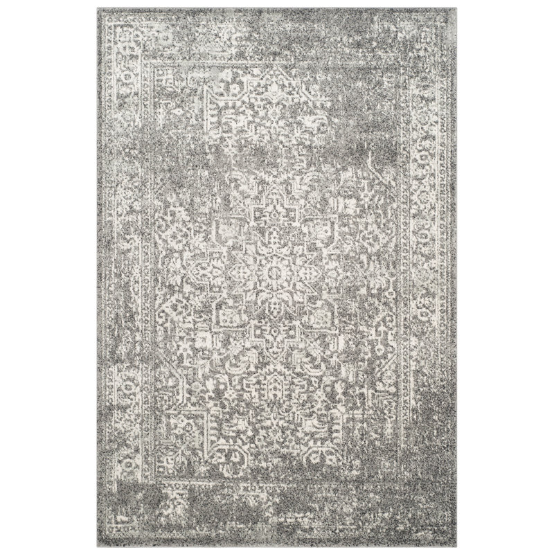 Oriental Area Rug, Grey/Ivory, Rectangle 201 x 274 cm