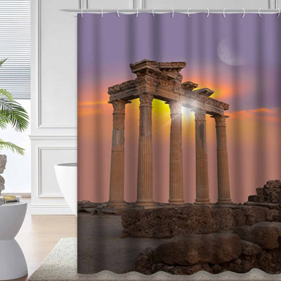 Temple of Apollo Sunset Ancient Brick Shower Curtain with 12 Hooks