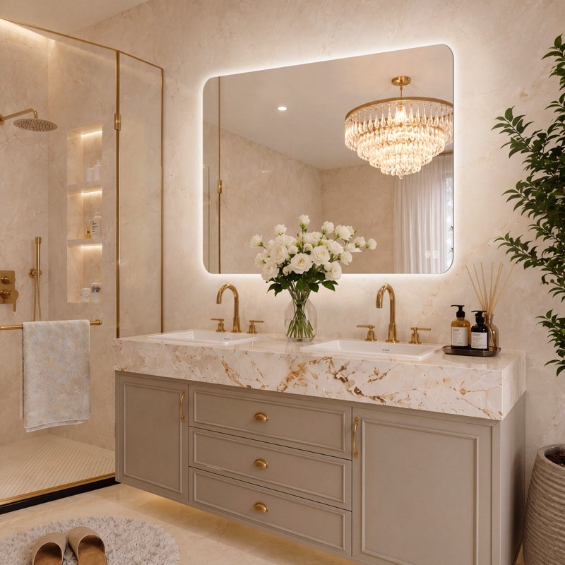 Backlit LED Bathroom Vanity Mirror, Frameless Soft Rounded Corner, Dimmable 3 Color Light, Anti-Fog, Shatterproof Tempered Glass, IP64, UL/ETL Certified