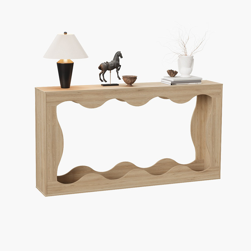 63" Farmhouse Console Table with 2-Tier Storage, Narrow Entryway and Sofa Table, Rustic Brown Wood Accent Table, Natural