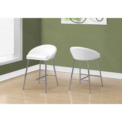 Tabouret de bar, ensemble de 2, hauteur comptoir, cuisine, métal chromé, aspect cuir blanc, contemporain, moderne
