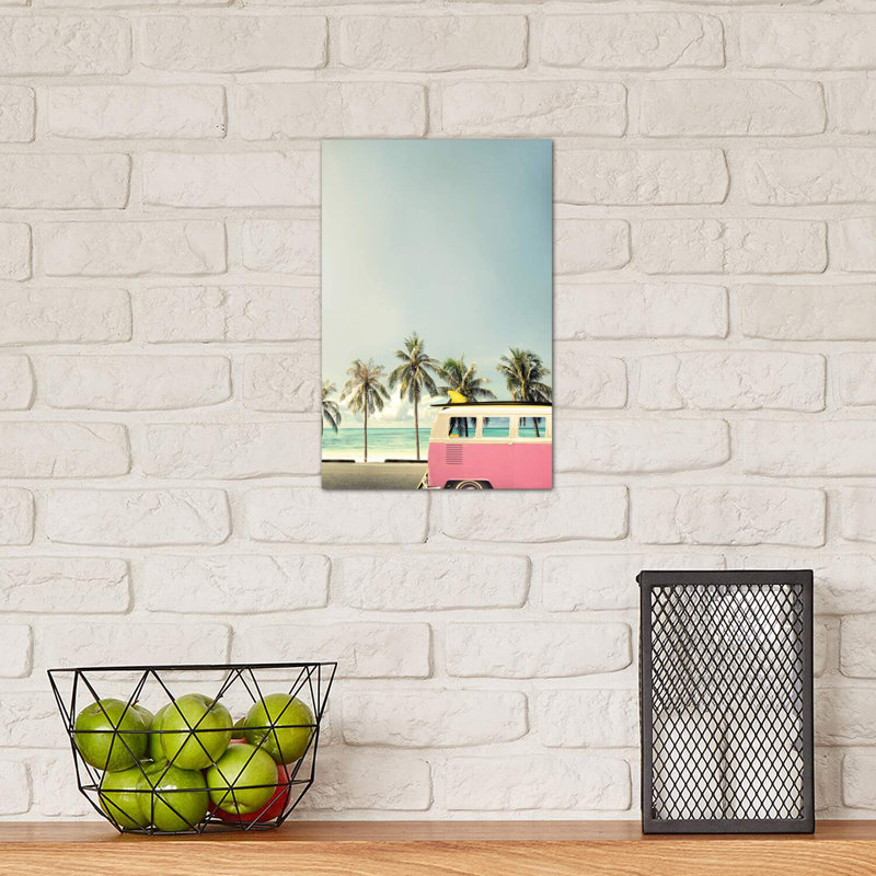 Surf Bus Pink - Wrapped Canvas Print, 20.32 cm H x 30.48 cm W
