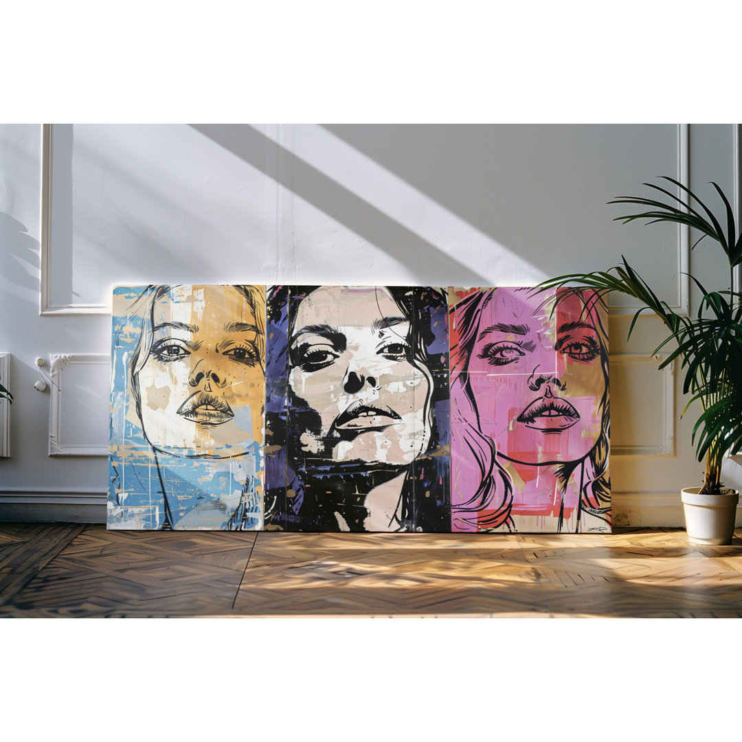 Wandbild 120x60cm Streetart junge Frauen Kunstvoll Farbenfroh Models