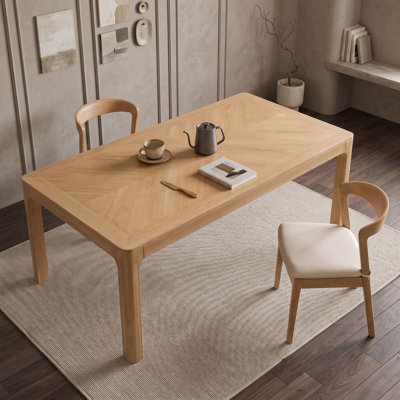 60'' Rectangular Dining Table with Oak Veneer Top, Rounded Corners, Curved Leg Details and Adjustable Feet