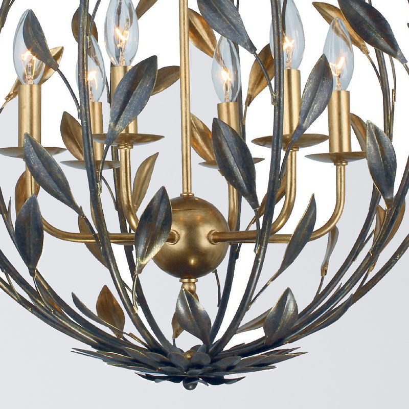 Broche 6 Light Candle Chandelier, English Bronze/Antique Gold