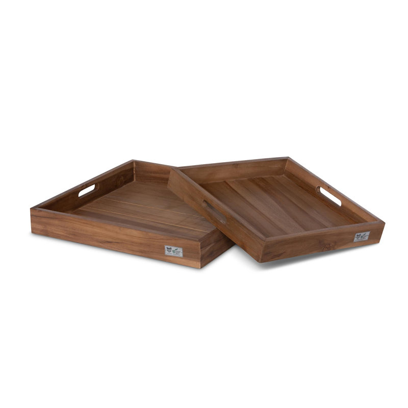 Plateau rustique moderne en bois massif - ensemble de 2