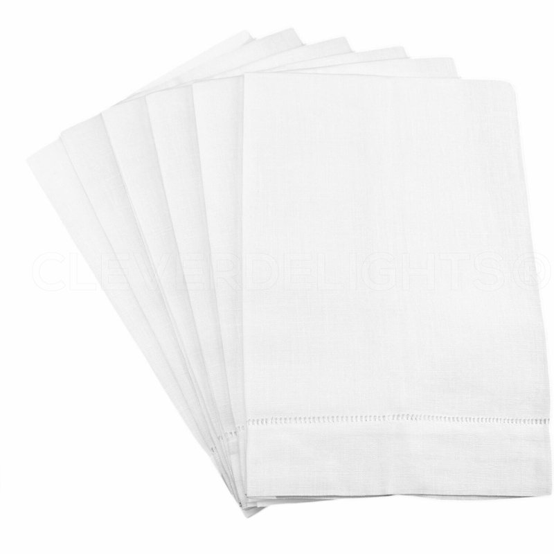 EcoLuxe Hemstitched Linen Hand Towels - 6 Pack, 14 x 22, 100% Natural Linen, Natural