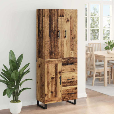 Highboard With Drawer 2 Pcs Black Oak Engineered Wood And Glass