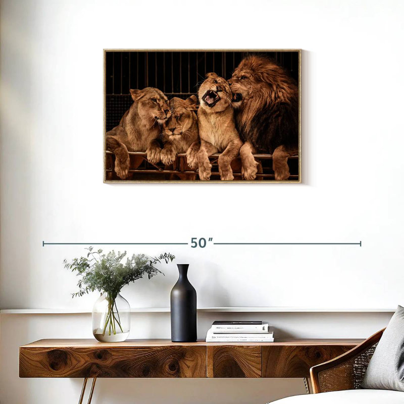 Fierté des lions, Cadre flottant en bois naturel, 31 po x 21 po