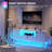 63" W Tv Stand with LED Lights, Charging Station, Storage Cabinets and Open Storage Area-1857689542