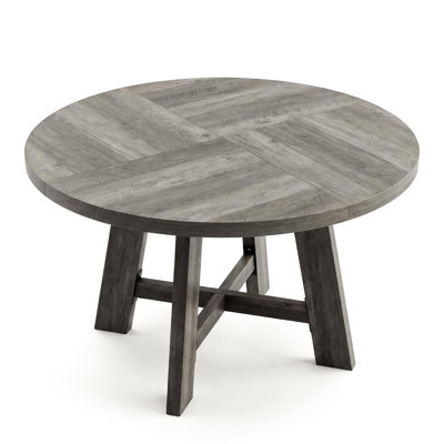 Table de salle à manger ronde de 120 cm (47 po) pour 4 à 6 personnes, style ferme moderne, en bois d'ingénierie, piètement croisé, table seule.