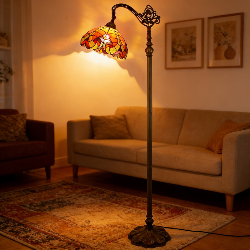 Lampe sur pied de style Tiffany avec abat-jour en verre coloré, conception à col-de-cygne réglable pour la lecture et l'éclairage ambiant dans le salon ou la chambre à coucher