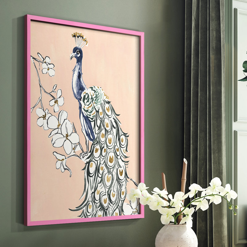 «Peacock in Gold IV», reproduction encadrée - bois massif, H 10 po x l 8 po, Rose