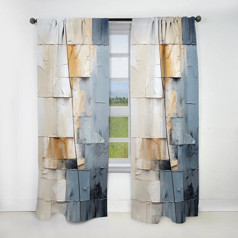 Beltram Blue Spiritual Stone Minimalism Painting II - Traditional Velvet Curtain - Room Darkening - 1 panel, 52" W x 63" L