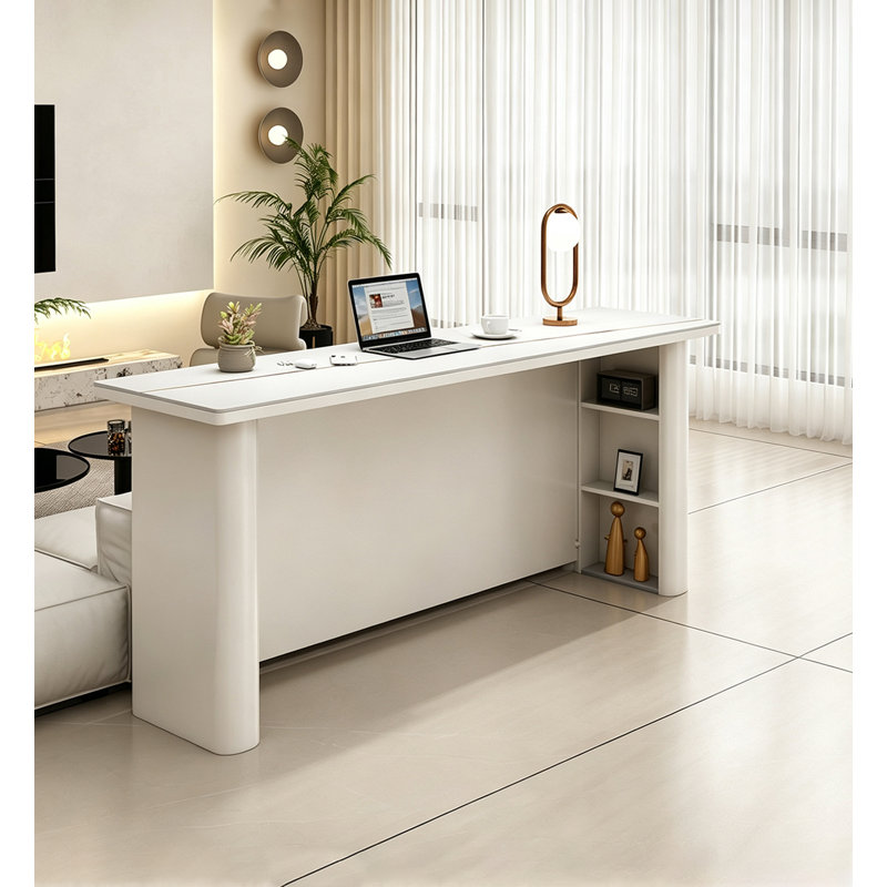 Table de bar longue et moderne avec compartiment de rangement latéral ouvert, H 41,34 po x l 86,61 po x P 19,69 po
