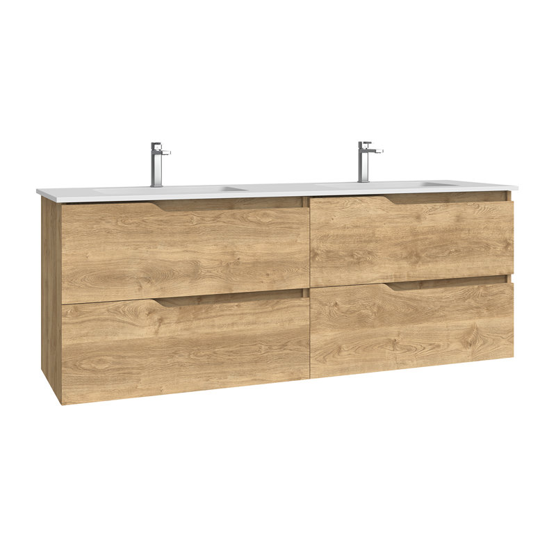 Menta C160D 63.0" Wall Mounted Bathroom Vanity, 63", Natural Oak