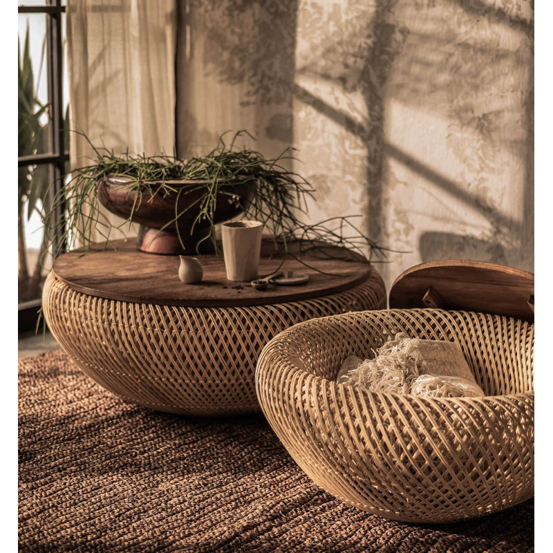 Rebeckat Coffee Table, Natural Rattan