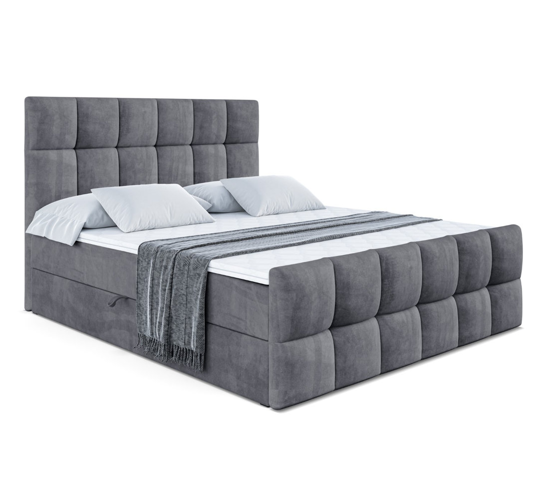 Boxspringbett mit H3 Bonell-Federkernmatratze, Topper und Bettkasten