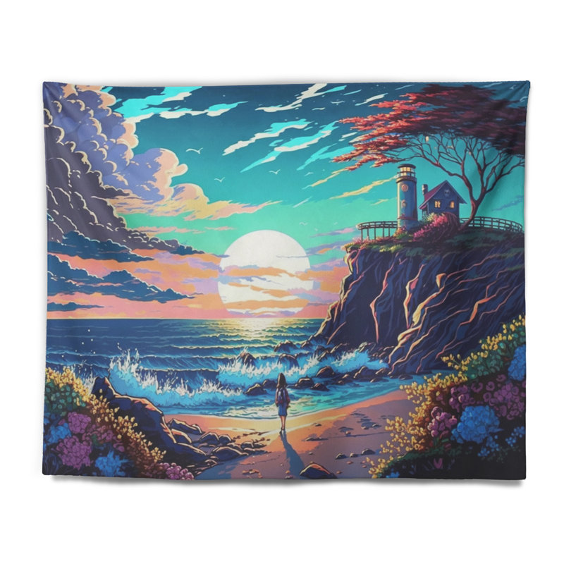 Tapisserie moderne polyester en polyester de style II avec des punaises, H 50 po x l 60 po