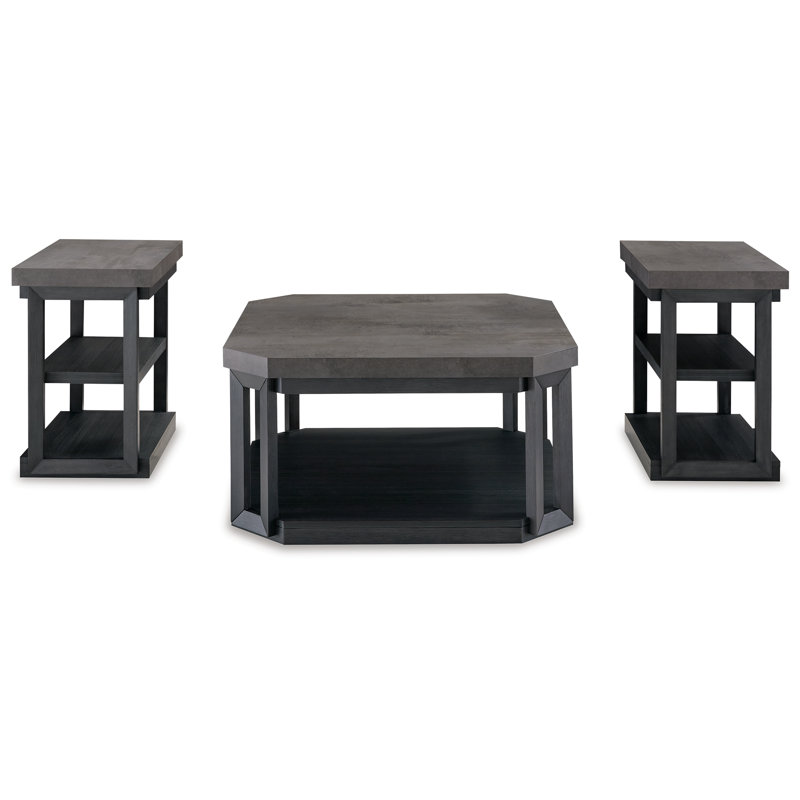 Modern Black and Gray Square Table Set with Shelves and Casters