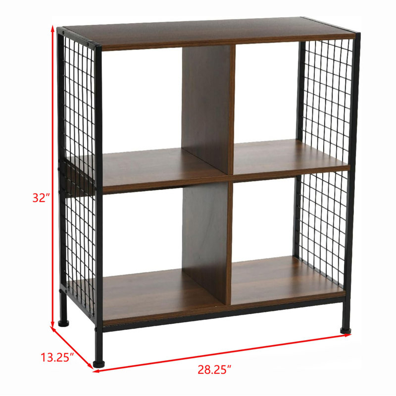 Open Storage Bookshelf with 4 Cube, Walnut