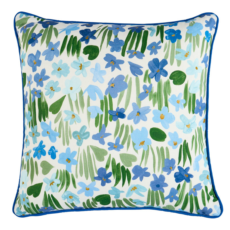 Schumacher X Studio Bon Meadow Button Pillow, Blue Floral