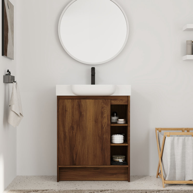 28'' Single Bathroom Vanity with Ceramic Top, Brown Ebony