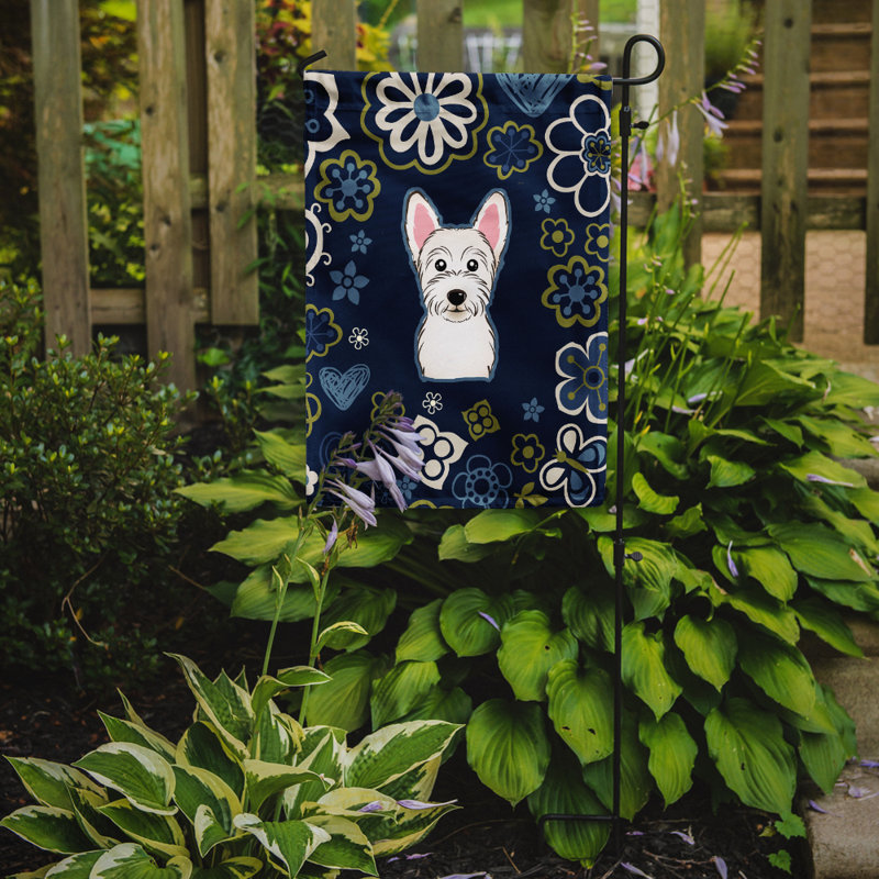 Terrier en fleurs à 2 côtés en polyester 15 x 11,5 po drapeau de jardin, Westie (bleu)