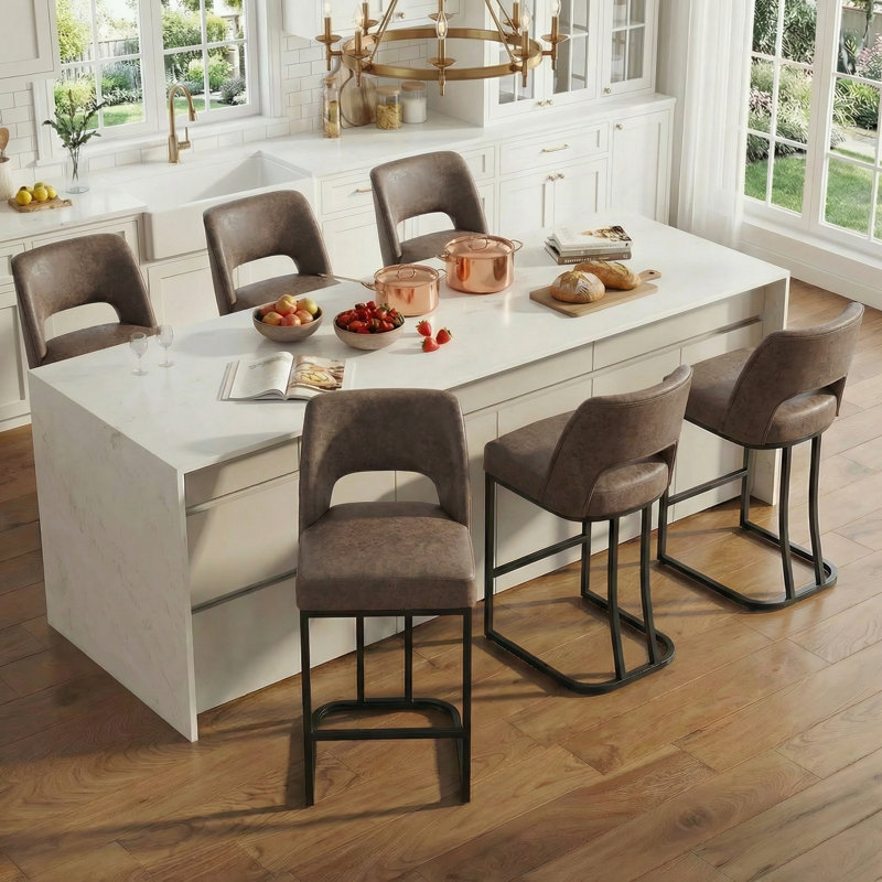 Tabouret de bar moderne en similicuir avec structure en métal, tabourets de bar modernes à hauteur de comptoir avec dossier découpé, ensemble de 2