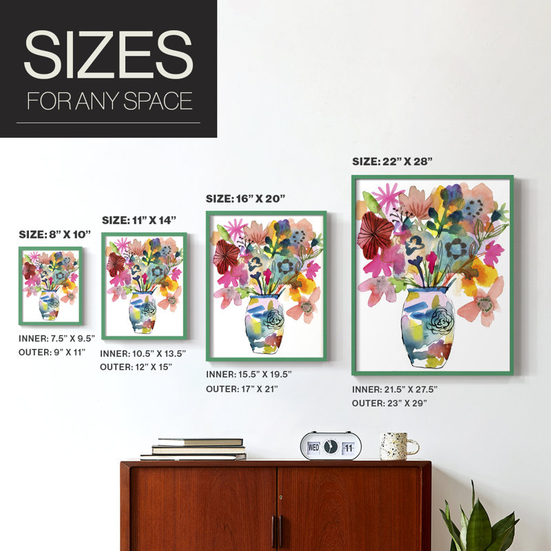 Linear Bouquet I, reproduction encadrée - bois massif, Vert, H 15 po x l 12 po