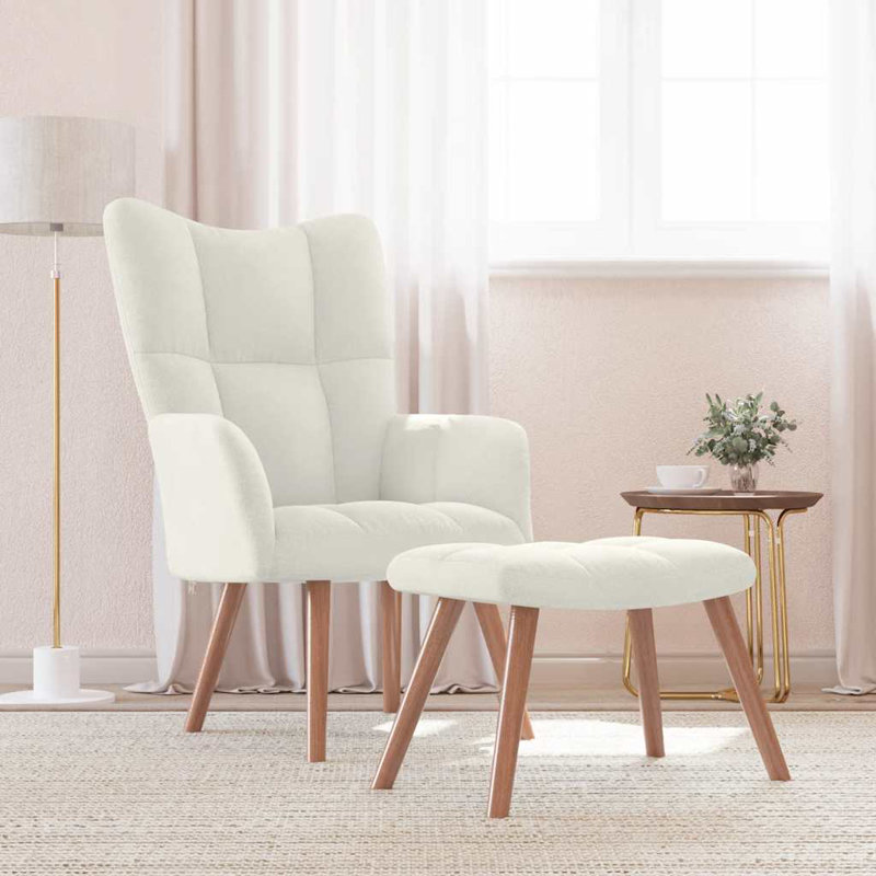 Fauteuil avec repose-pieds Hrithik, Polyester blanc crème