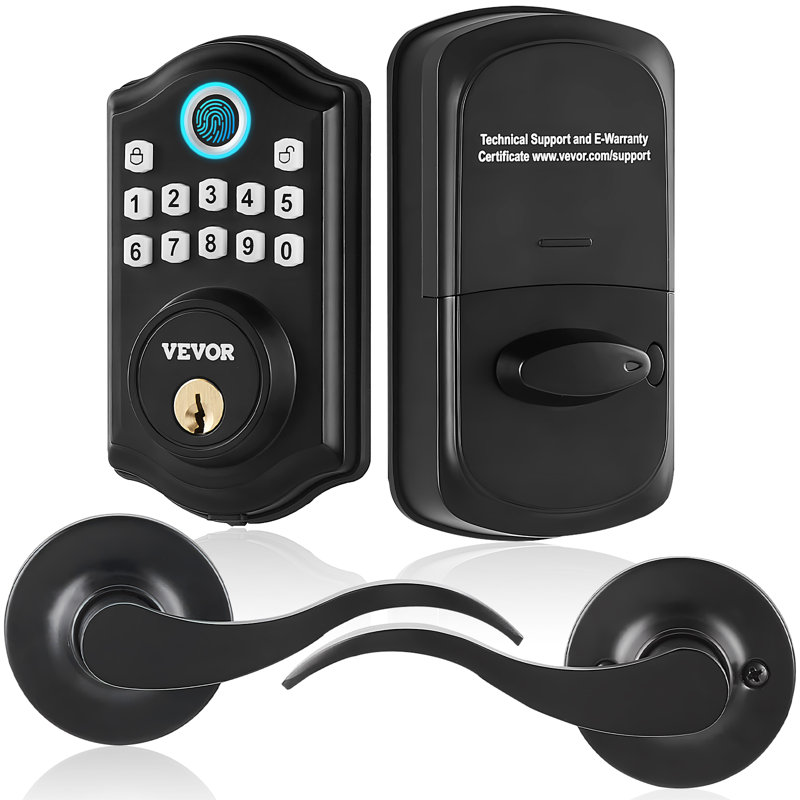 Black Stainless Steel Keyless Fingerprint Door Lock with Handles