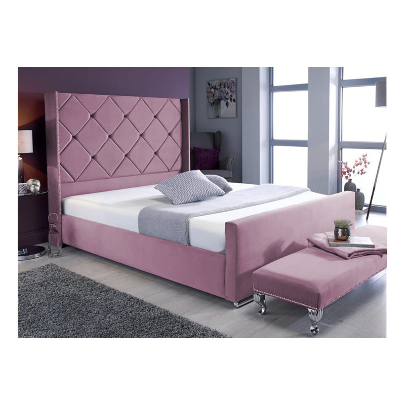 Descanso Chesterfield Velvet Upholstered Bed Frame - Buttoned Headboard, Chrome Feet, Single (3'), Lilac