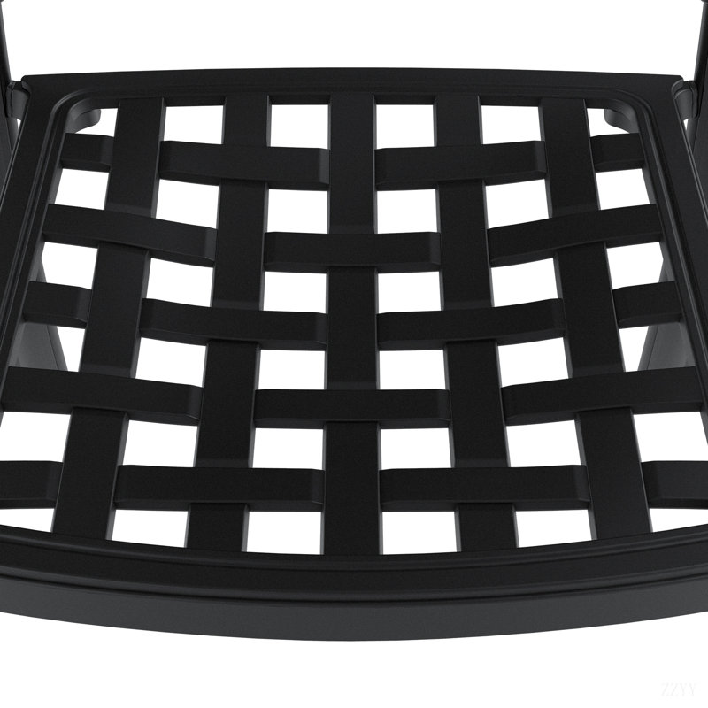 Cet ensemble de salle à manger en fonte d'aluminium toutes saisons comprend des chaises pivotantes, des chaises et une table avec cadre noir