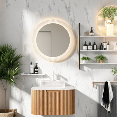 Meuble-lavabo mural naturel en grain de bois naturel avec lavabo, conception flottante moderne