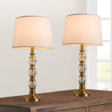 Crystal Table Lamp with Natural White Linen Shade, Vintage Rustic