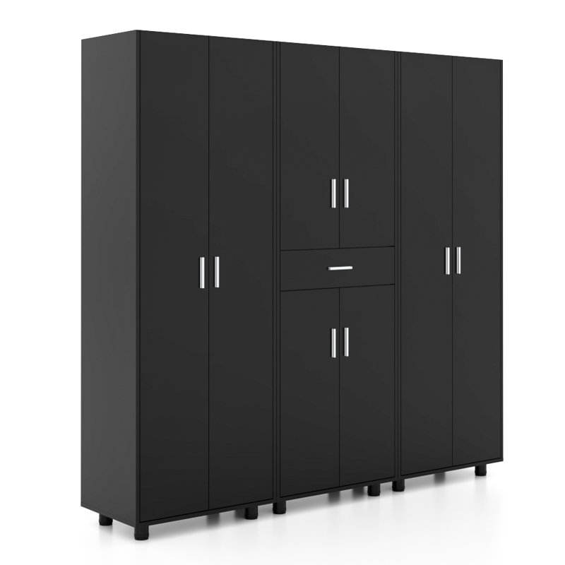 3-Piece Garage Storage Cabinet System Set, Black