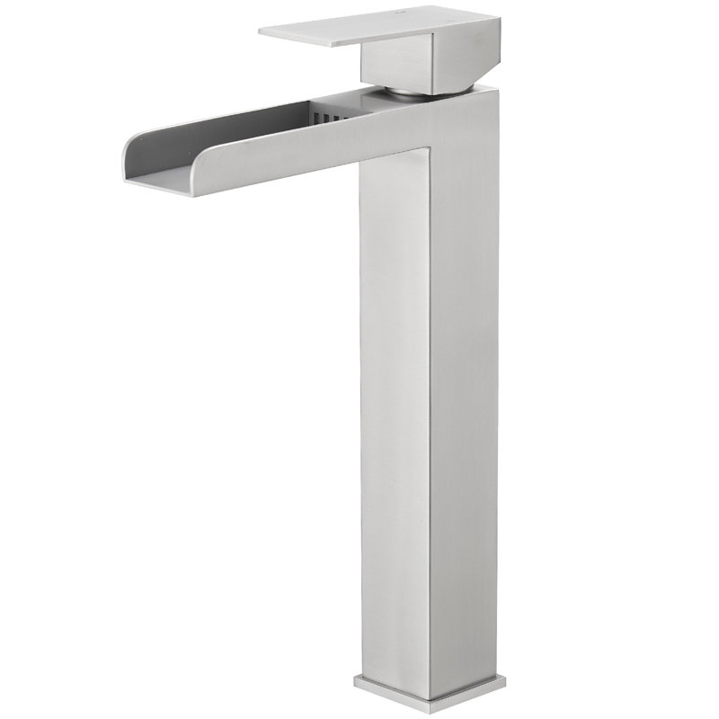Waterfall Single Hole Single-Handle Low-Arc Bathroom Sink Faucet With Drain Assembly In Brushed Nickel