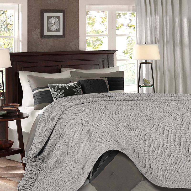 Jeté tricoté texturé , Argent, l 65 po x L 50