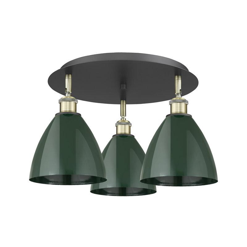 Plafonnier encastré 3 lumières 7,5 po Allare, Noir / laiton antique, Vert