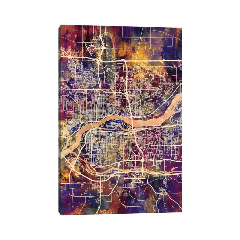 Quad Cities Street Map IV by Michael Tompsett - 1 Piece Wrapped Canvas Wall Art, 101.6 cm H x 66.04 cm W x 1.91 cm D