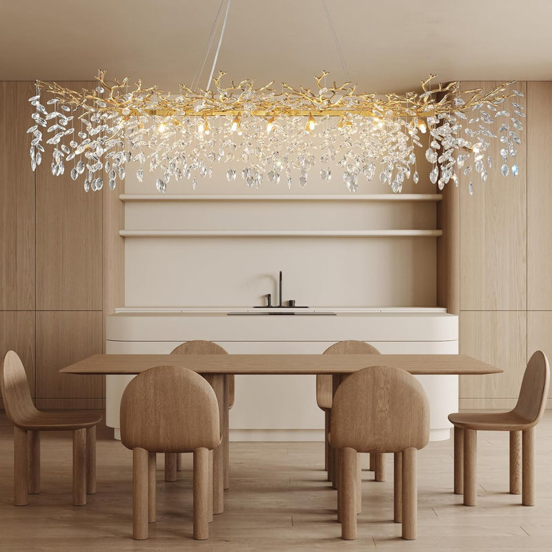 Erdenheim Modern Square Rectangle Crystal Chandeliers for Dining Room,  Kitchen Island Gold H x W x D