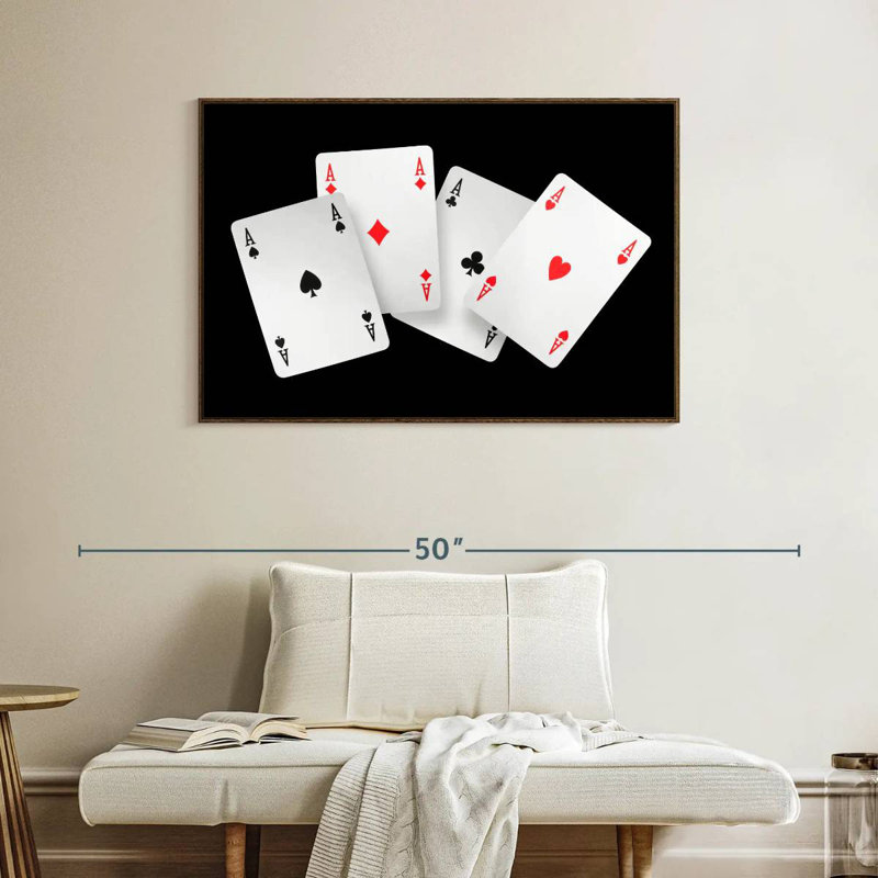 Quatre cartes As, Cadre flottant noyer, 40 po x 27 po