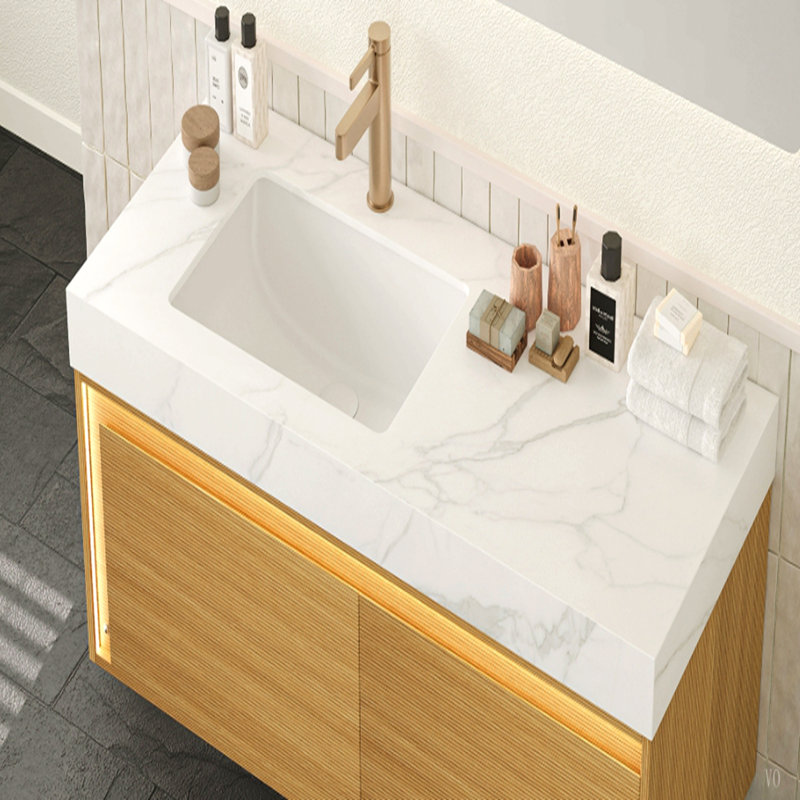 Pierre frittée 48 po avec lavabo encastré en céramique, sans robinet, sans armoire, Carrara