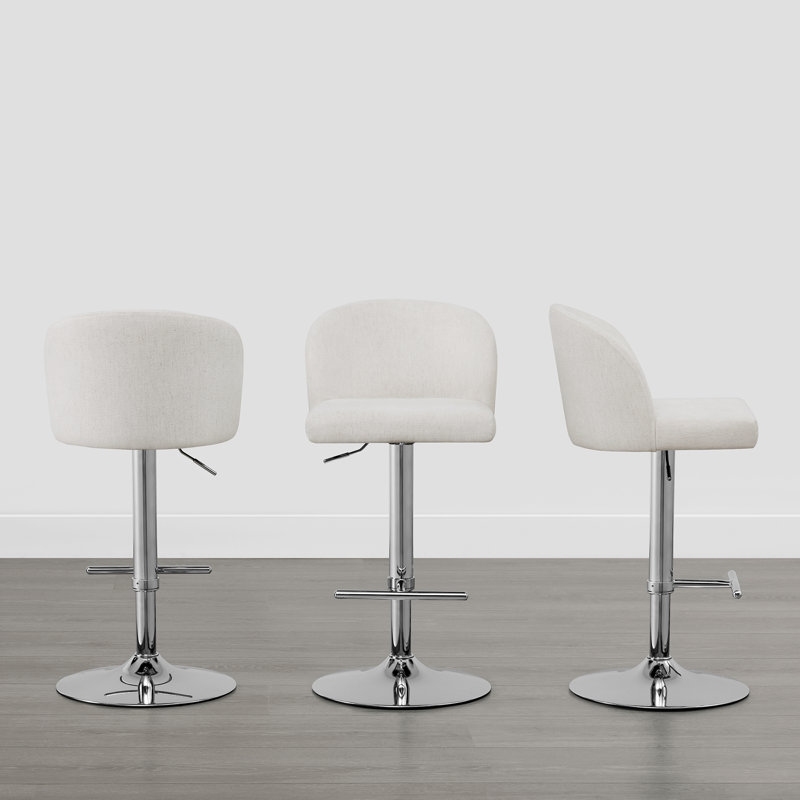 Keily Swivel Adjustable Height Bar Stool, Silver, 3, Cream