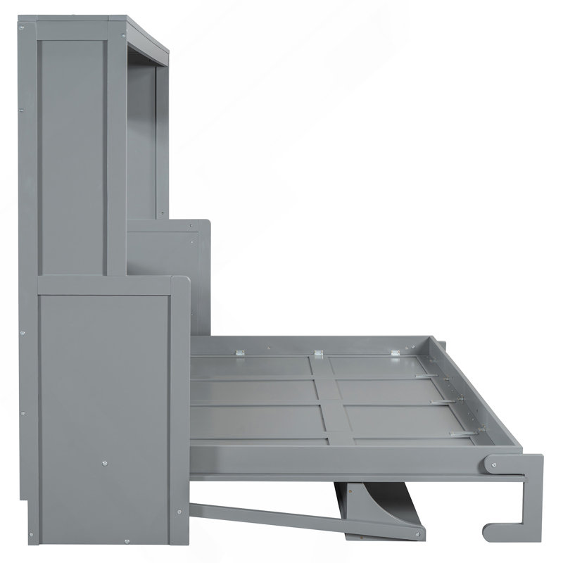 Grand lit escamotable avec élévateur hydraulique et bureau, Gris, Grand lit