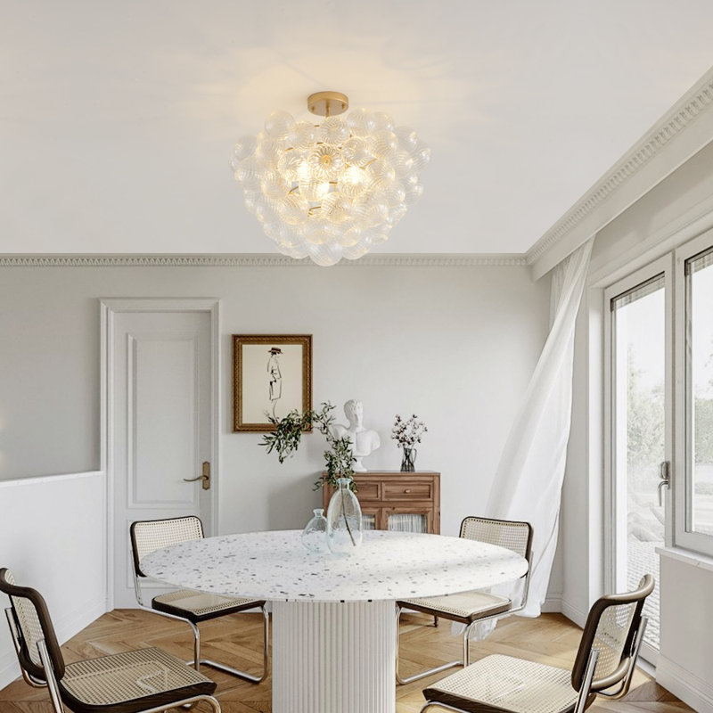 Gracebubble 24 po Luminaire suspendu doré avec abat-jour sphérique en verre transparent - Idéal pour le salon, la salle à manger et la cuisine (hauteur non réglable, sans ampoules)